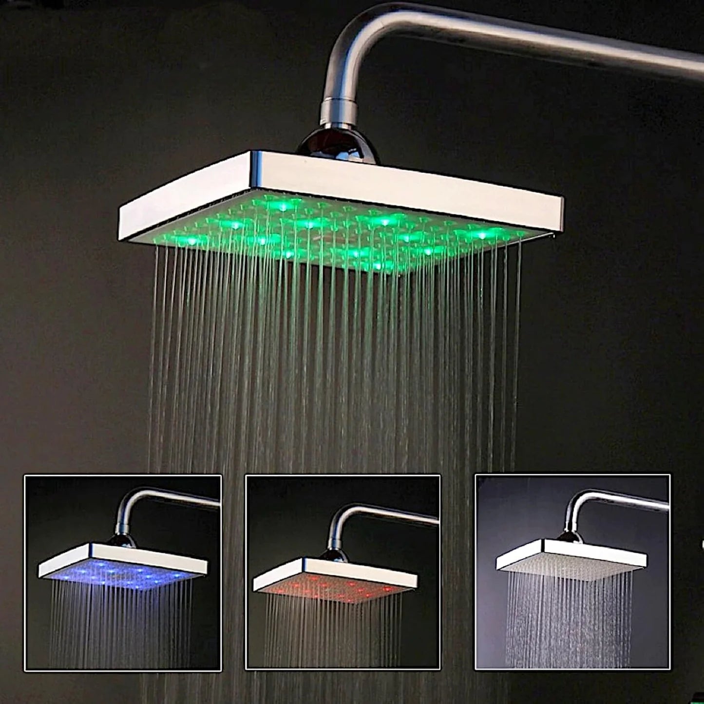 Cabezal De Ducha Led Duchas Cuadradas Luz Rgb Colores