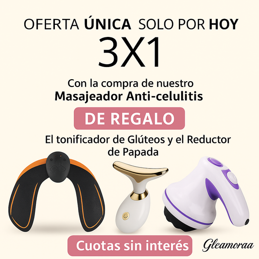 OFERTA 3x1 CUIDADO CORPORAL. MASAJEADOR ANTICELULITIS + REDUCTOR DE PAPADA + ESTIMULADOR DE GLUTEO: DISFRUTA DE TU CUERPO COMO NUNCA ANTES