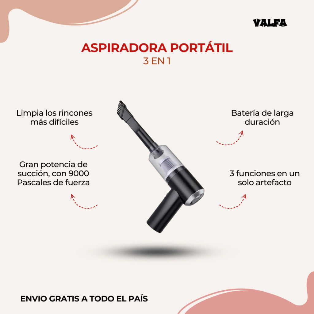 Aspiradora Portátil 3 en 1 + Accesorios + Removedor de pelusas de regalo