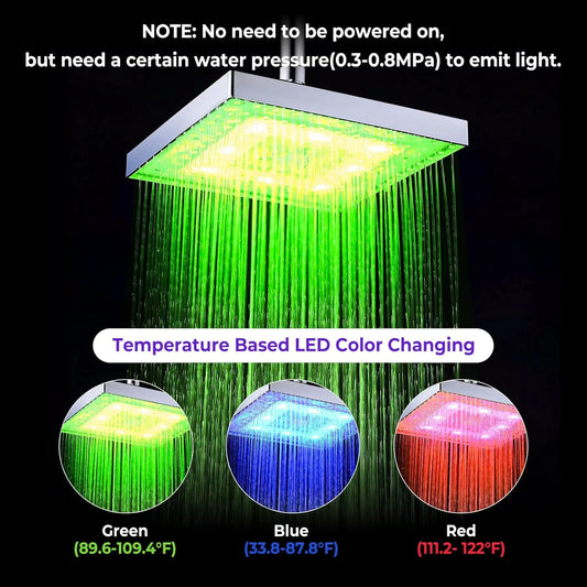 Cabezal De Ducha Led Duchas Cuadradas Luz Rgb Colores