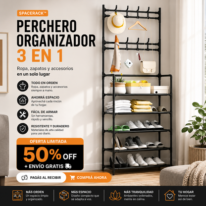 SpaceRack™ Perchero Organizador 3en1