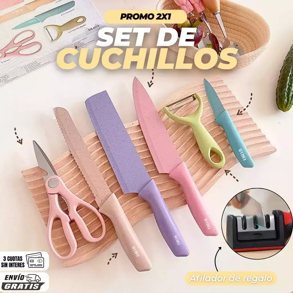 COMBO - Set de utensilios 6 Pzas + Afilador GRATIS